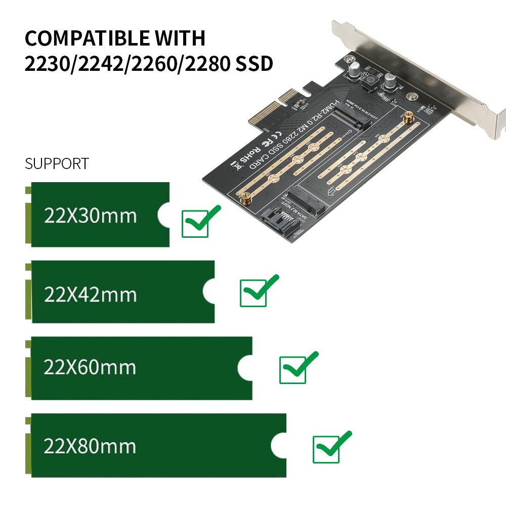 M.2 NVME to PCI-E X4 Expansion Card SSD Adapter Card with M.2 M-key B-key Interfaces Support NVME SATA Dual Protocol