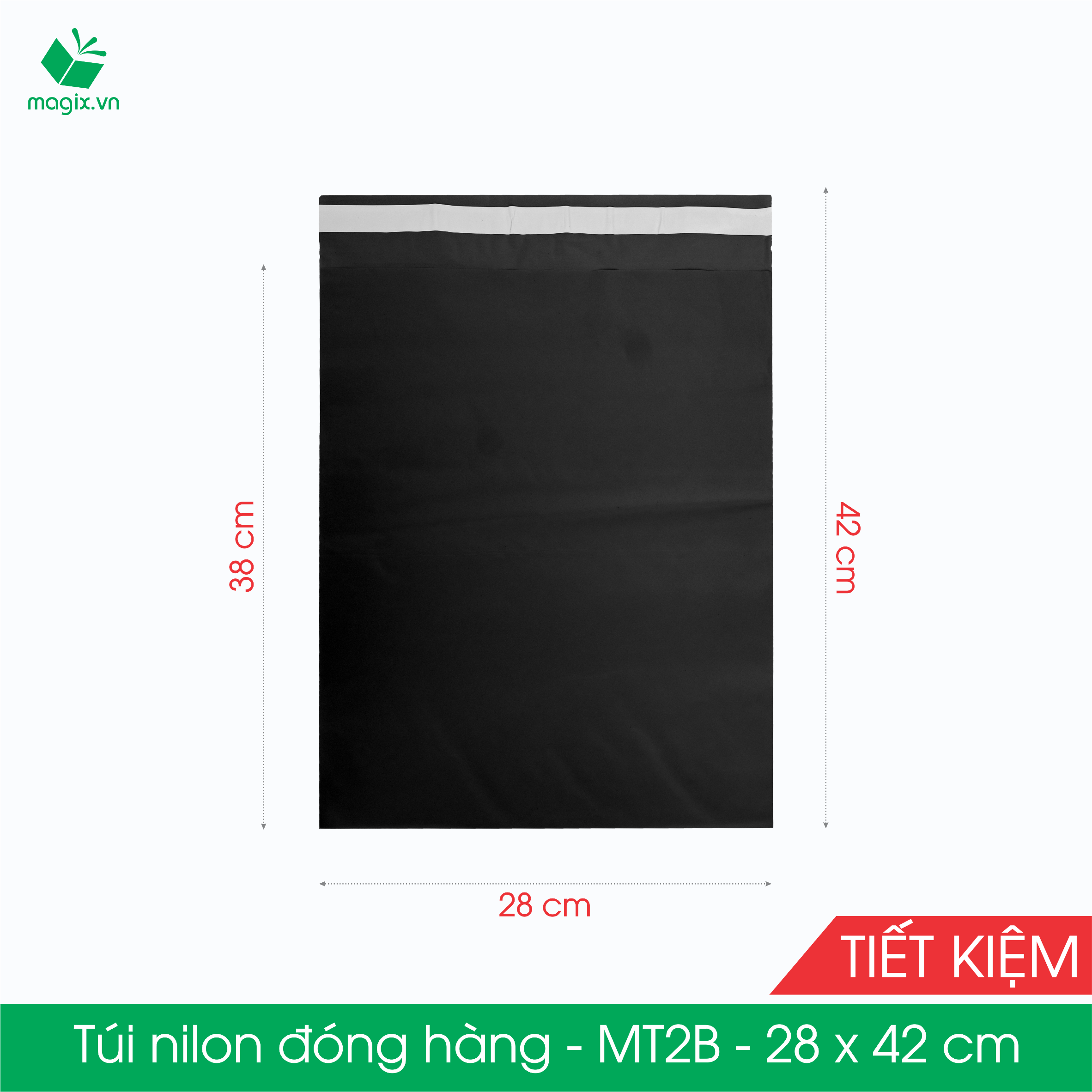 MT2B - 28x42 cm - Túi nilon TIẾT KIỆM gói hàng - 500 túi niêm phong đóng hàng màu ĐEN