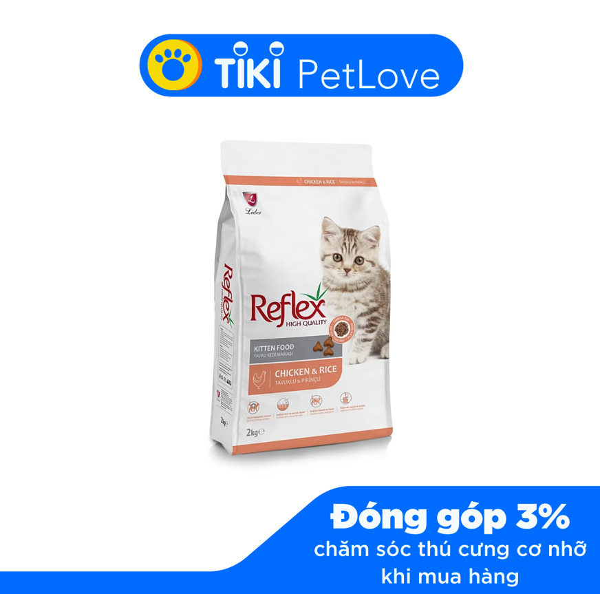 Thức ăn cho mèo Reflex Kitten Food Chicken & Rice (2Kg)