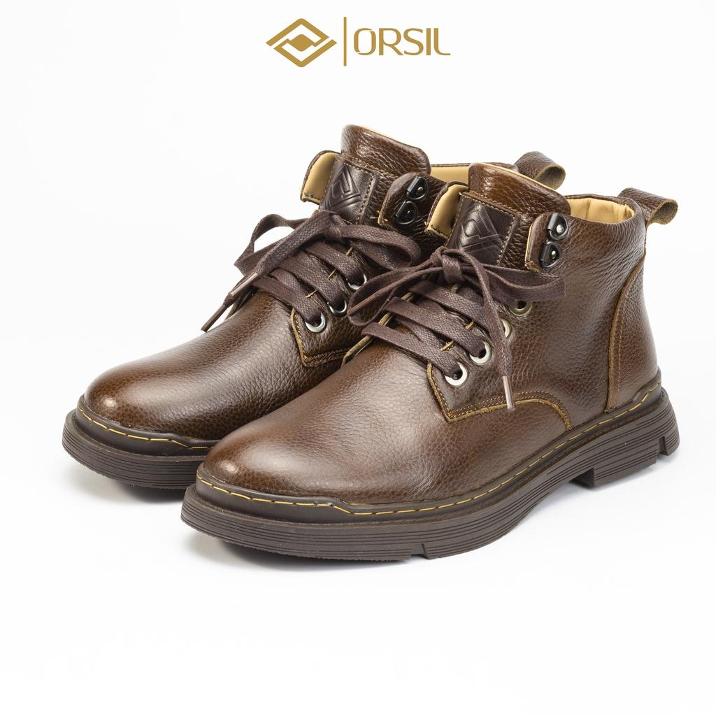 Giày boots nam cao cấp da bò ORSIL mã DC-T01 Đen