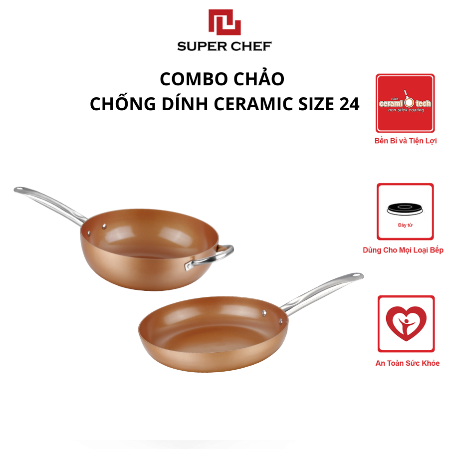 Combo Chảo Chống Dính Super Chef Đáy Từ Cao Cấp, An Toàn, Bền Bỉ Size CCS24