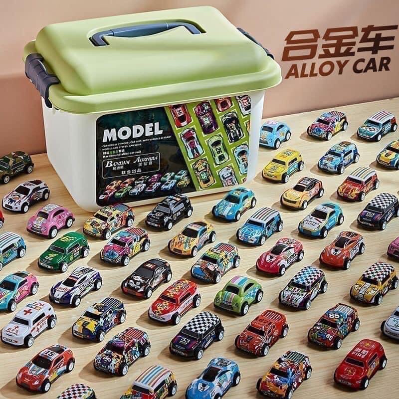 FREESHIPThùng 30 xe ô tô KIM LOẠI CÓ CÓT TỰ CHẠY kèm hộp đựng hàng loại 1, xe ô tô đồ chơi nhiều màu kèm thùng đựng