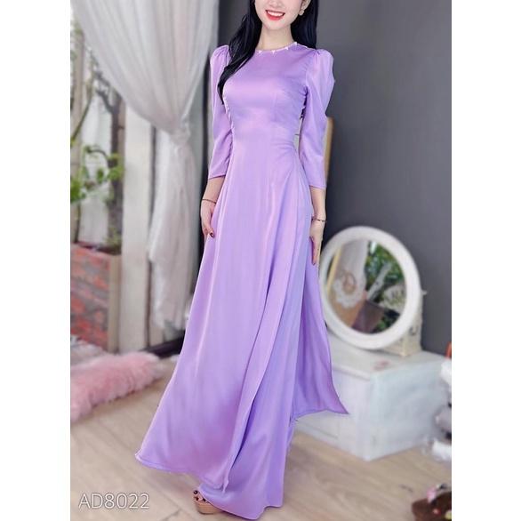 Áo dài trơn cổ mix ngọc kèm quần