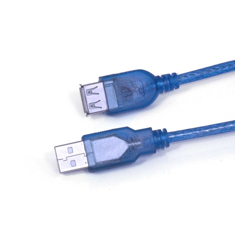 Cáp Nối Dài USB 2.0 Đồng Nam Đến Nữ Cáp Ngắn USB Che Chắn Kép Màu Xanh Trong Suốt Tốc Độ Cao Chống Nhiễu 30 Cm