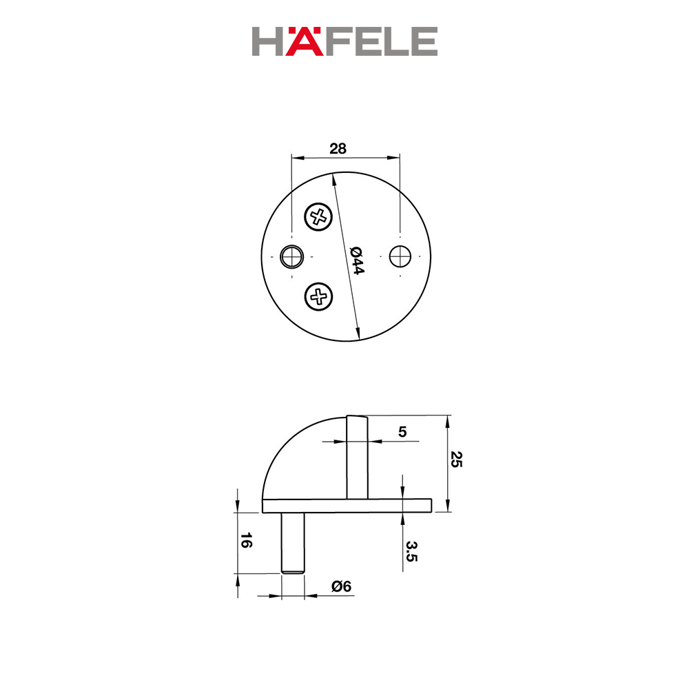 Chặn cửa gắn sẵn chống va đập Hafele - 489.70.230 (Hàng chính hãng)