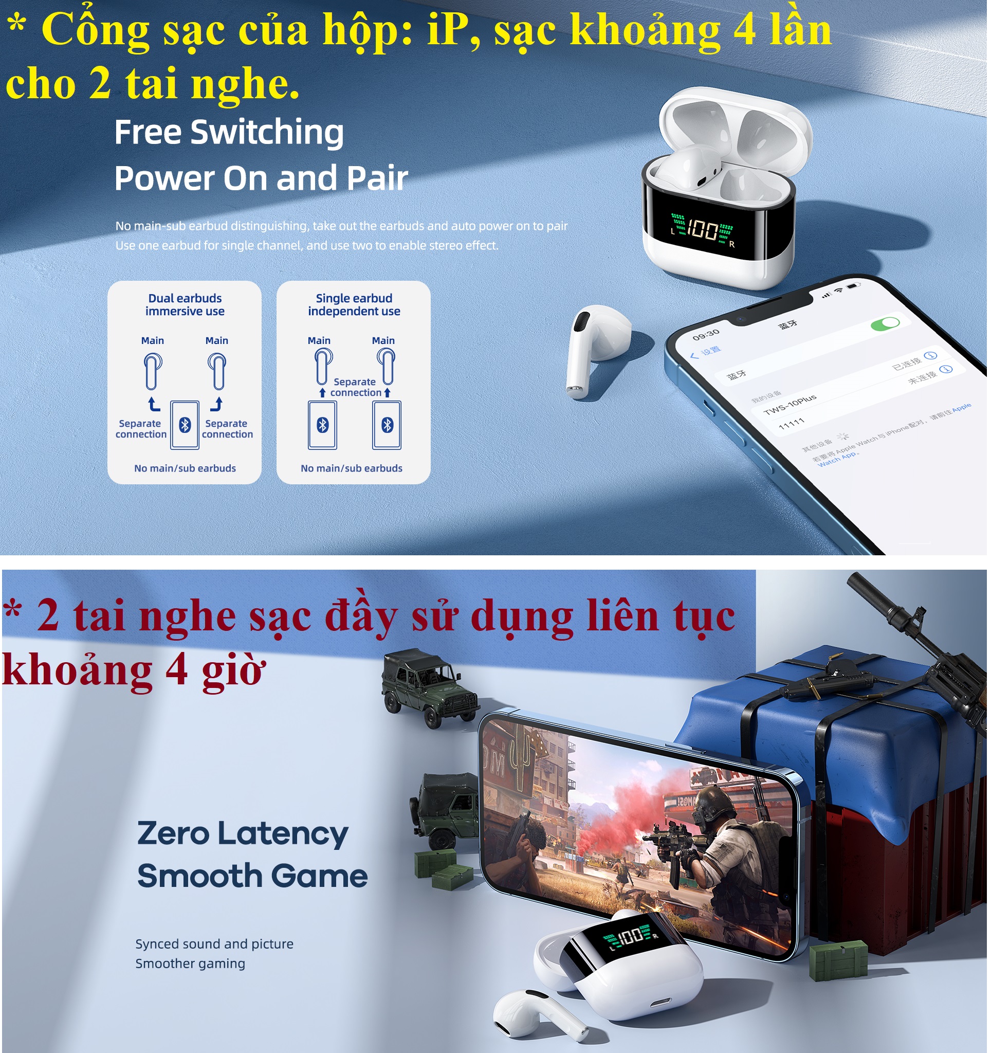 Tai nghe không dây Bluetooth V5.1 LED hiển thị pin Remax TWS-10Plus _ Hàng chính hãng