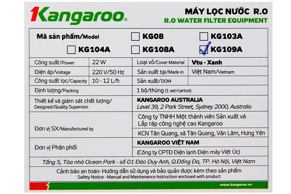 Máy lọc nước RO Kangaroo VTU KG109A 9 lõi - Hàng chính hãng - Giao hàng toàn quốc