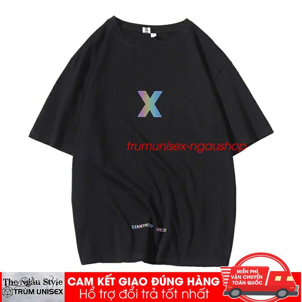 Áo thun unisex form rộng tay lửng nam nữ hàn quốc in Phản Quang Chữ X aothununisex aophongnam