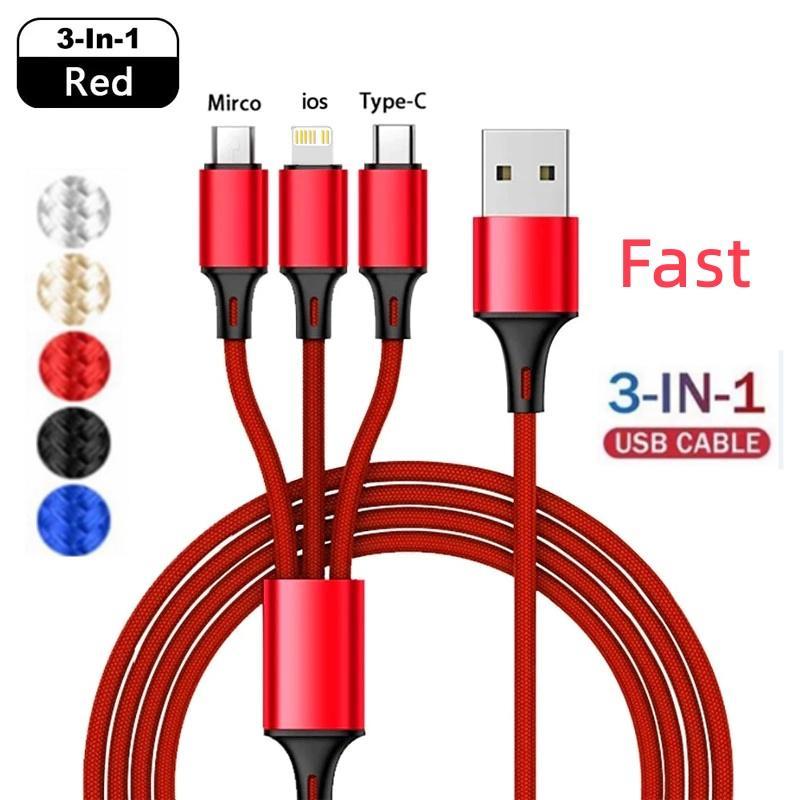 Dây Cáp Sạc Nhanh 3 Trong 1 Micro USB Type C Xiaomi Cho iPhone / Huawei
