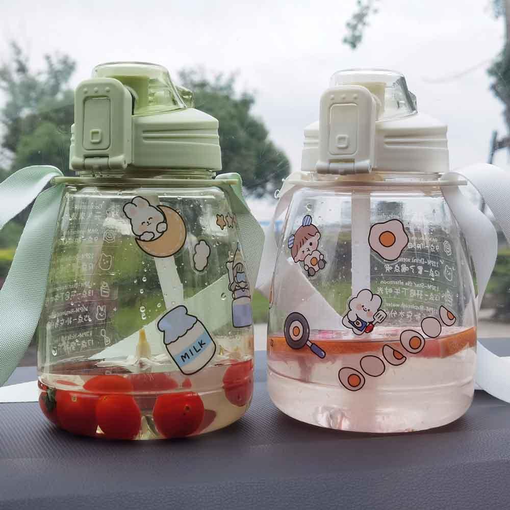 Bình Nước Có Ống Hút Drinkware Dung Tích Lớn 1100Ml Thể Thao Cốc Nhựa Dễ Thương Di Động Cách Nhiệt Trẻ Em Bầu 3 Màu