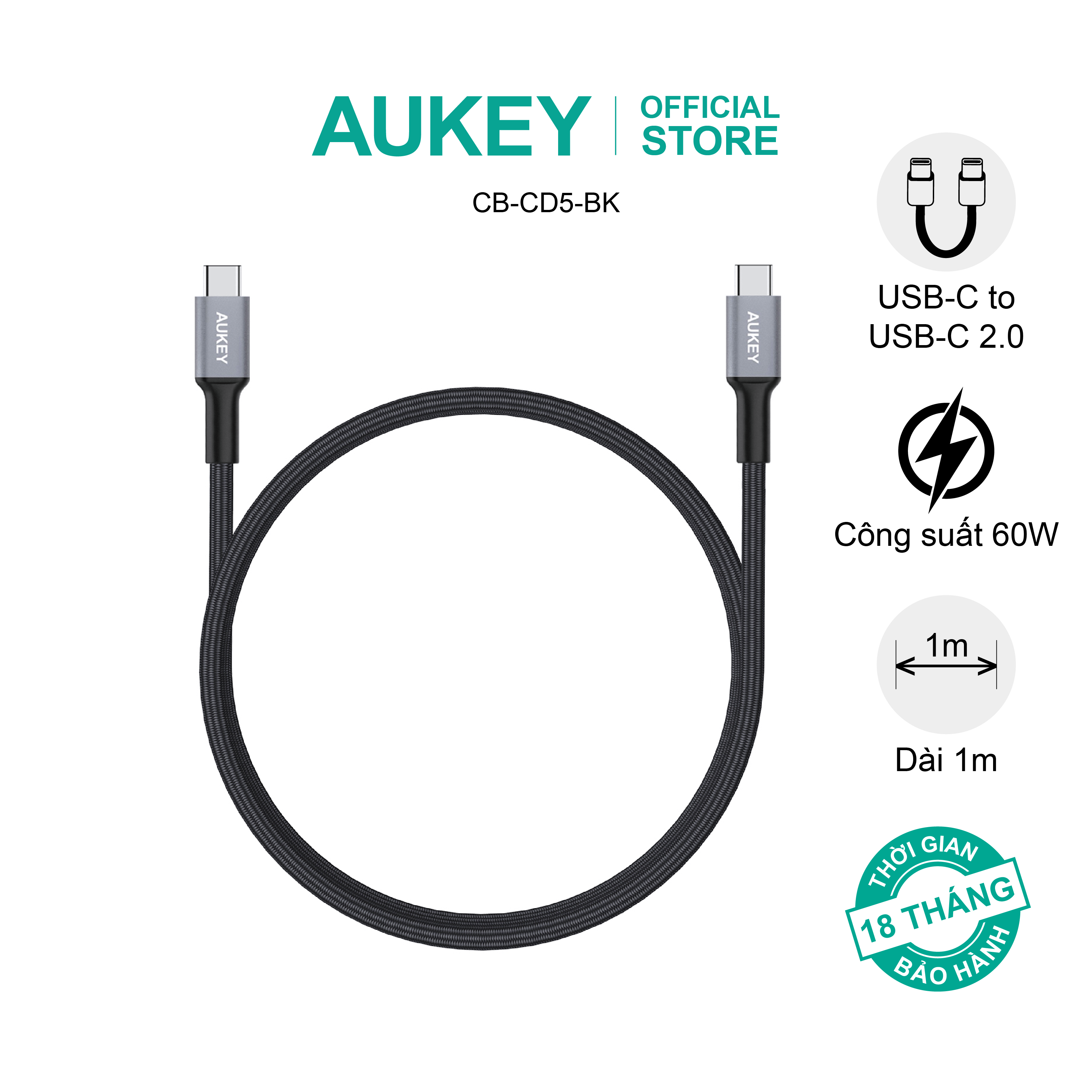 Combo bộ sạc Aukey cho Macbook, ipad, thiết bị Android củ sạc PA-D9 và cáp sạc CB-CD5 hàng chính hãng