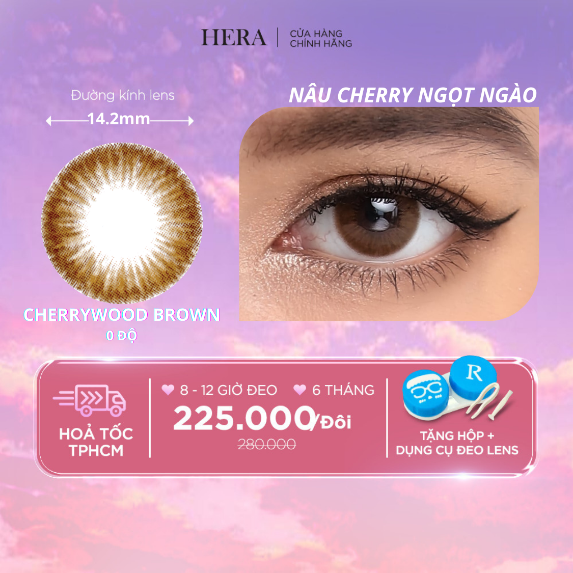 Kính Áp Tròng Hera Nâu Cherry Ngọt Ngào Không Độ CHERRYWOOD BROWN Nhập Khẩu Hàn Quốc Lens Không Cận 6 Tháng