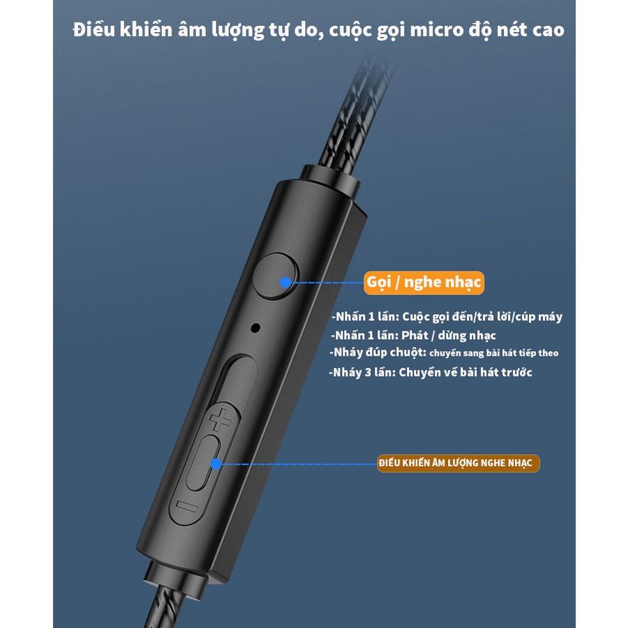 Tai nghe Nhét Tai Hitoor X608 điện thoại di động có dây Điều khiển dây đa năng Điều chỉnh chân cắm 3,5m dây dài 120cm - HÀNG NHẬP KHẨU
