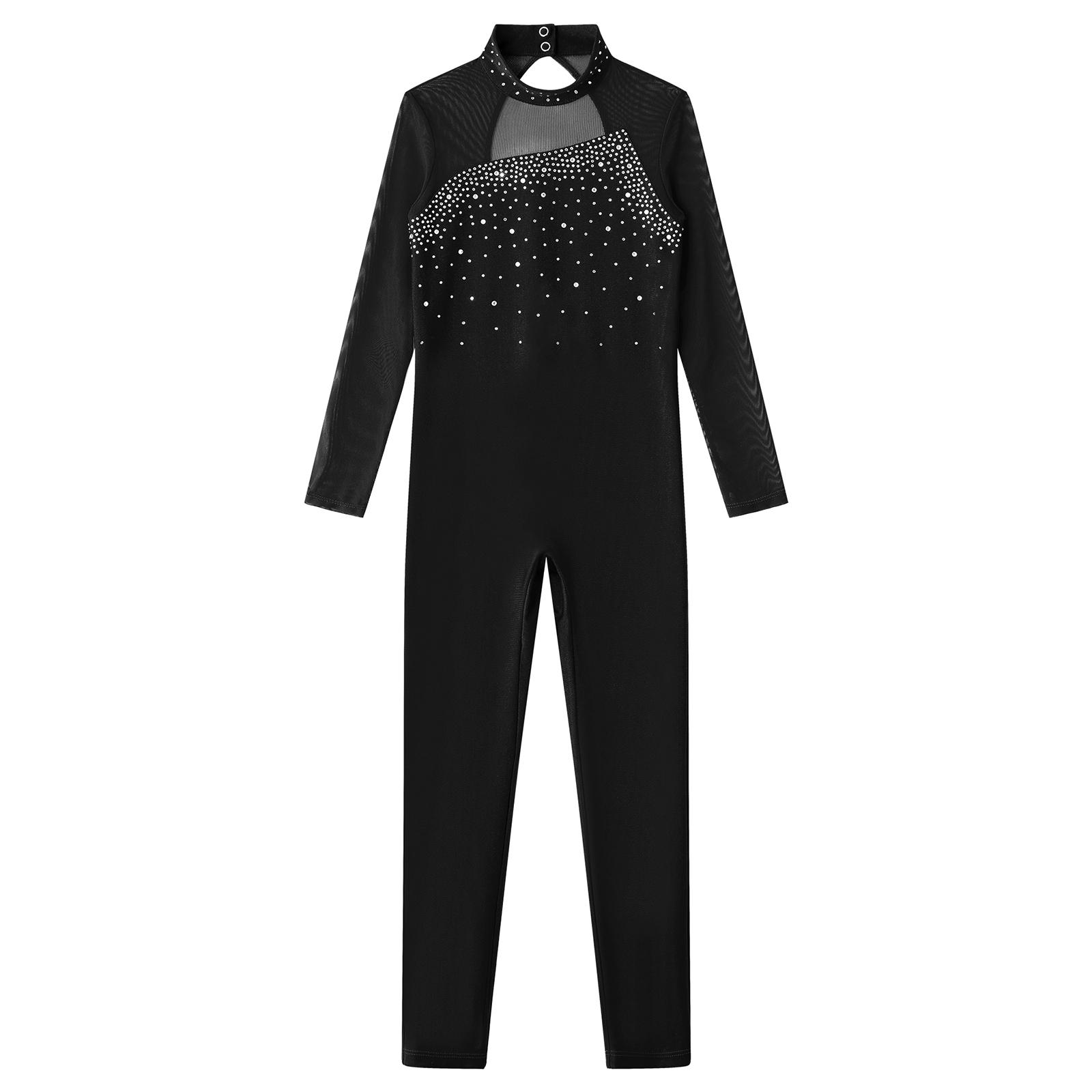 Thanh thiếu niên thể dục dụng cụ Jumpsuits Trẻ em Bodysuit Ice Bodysuit Shinestone Shinestone For Girls Long Sleeve Ballet Dance Thể dục dụng cụ thể dục dụng cụ Color: Burgundy Size: 8