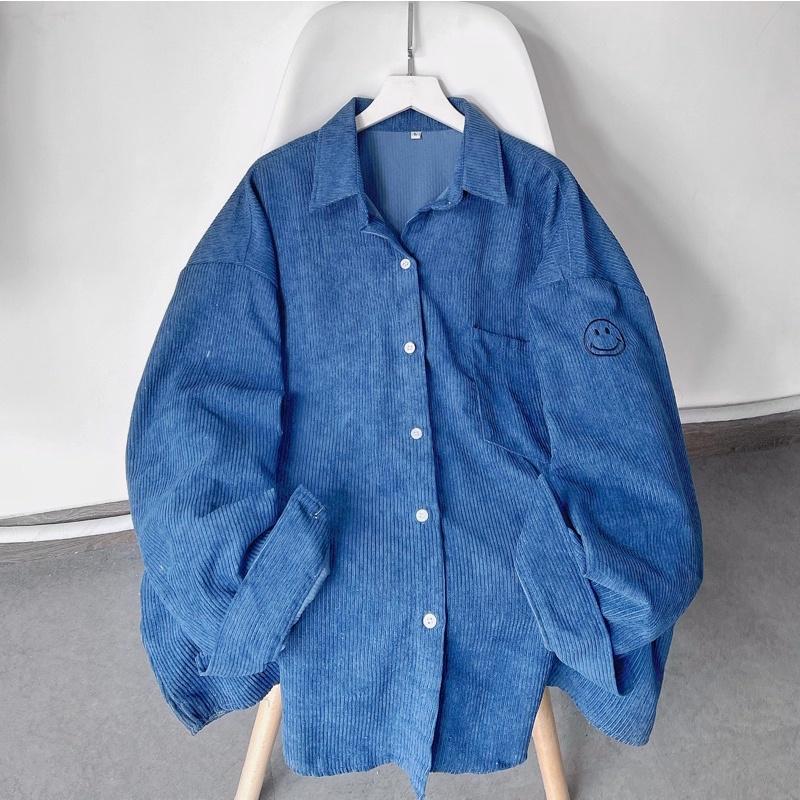 Áo sơ mi nhung gân mặt cười ảnh thật