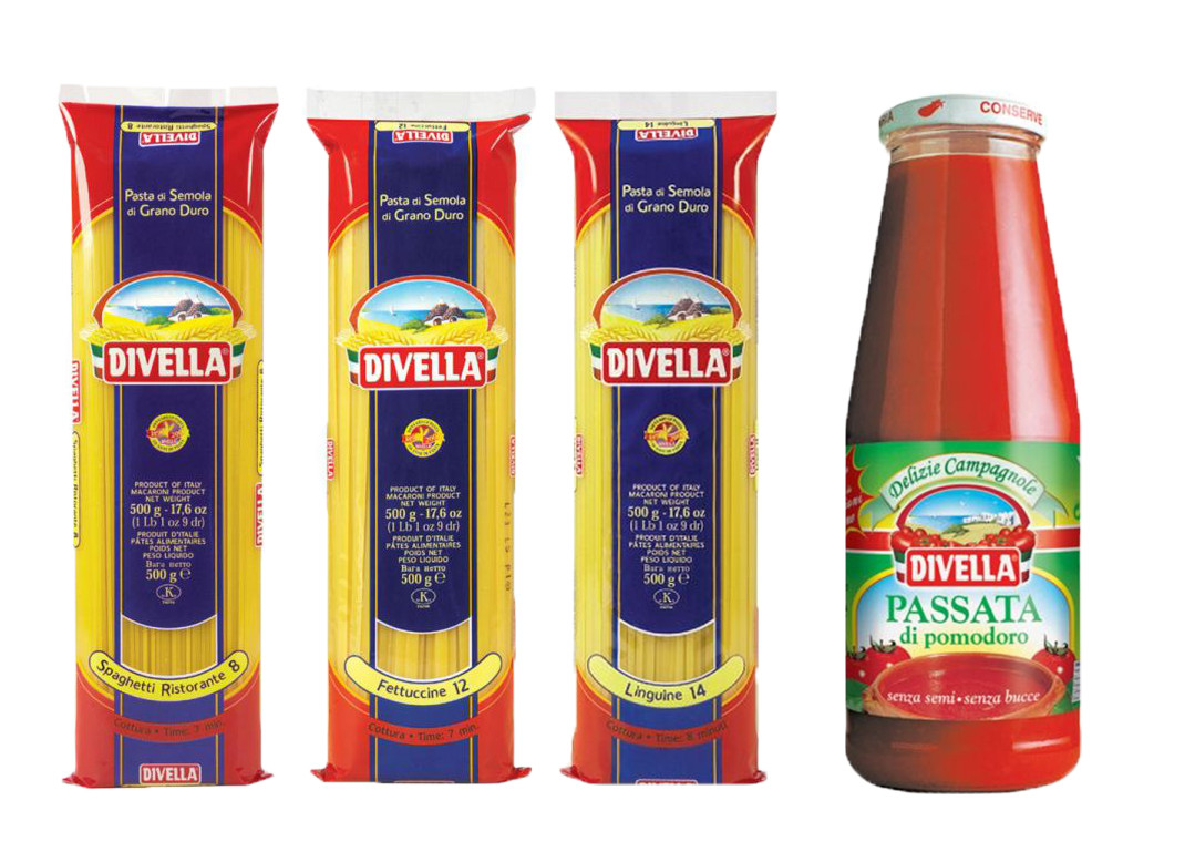 Combo Gia Đình 4 Sản Phẩm Pasta 500Gram Mì Spaghetti 08 + Mì Linguine + Mì Fettuccine 12 + Cà Chua Xay Pomodoro 680 Gram Divella Italia