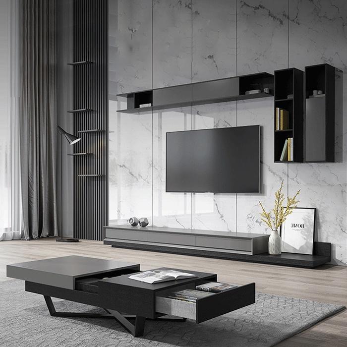 COMBO Kệ TiVi + bàn trà hiện đại Gỗ cao cấp sang trọng Bàn trà + Tủ Kệ Tivi đa năng LUX-KTV011
