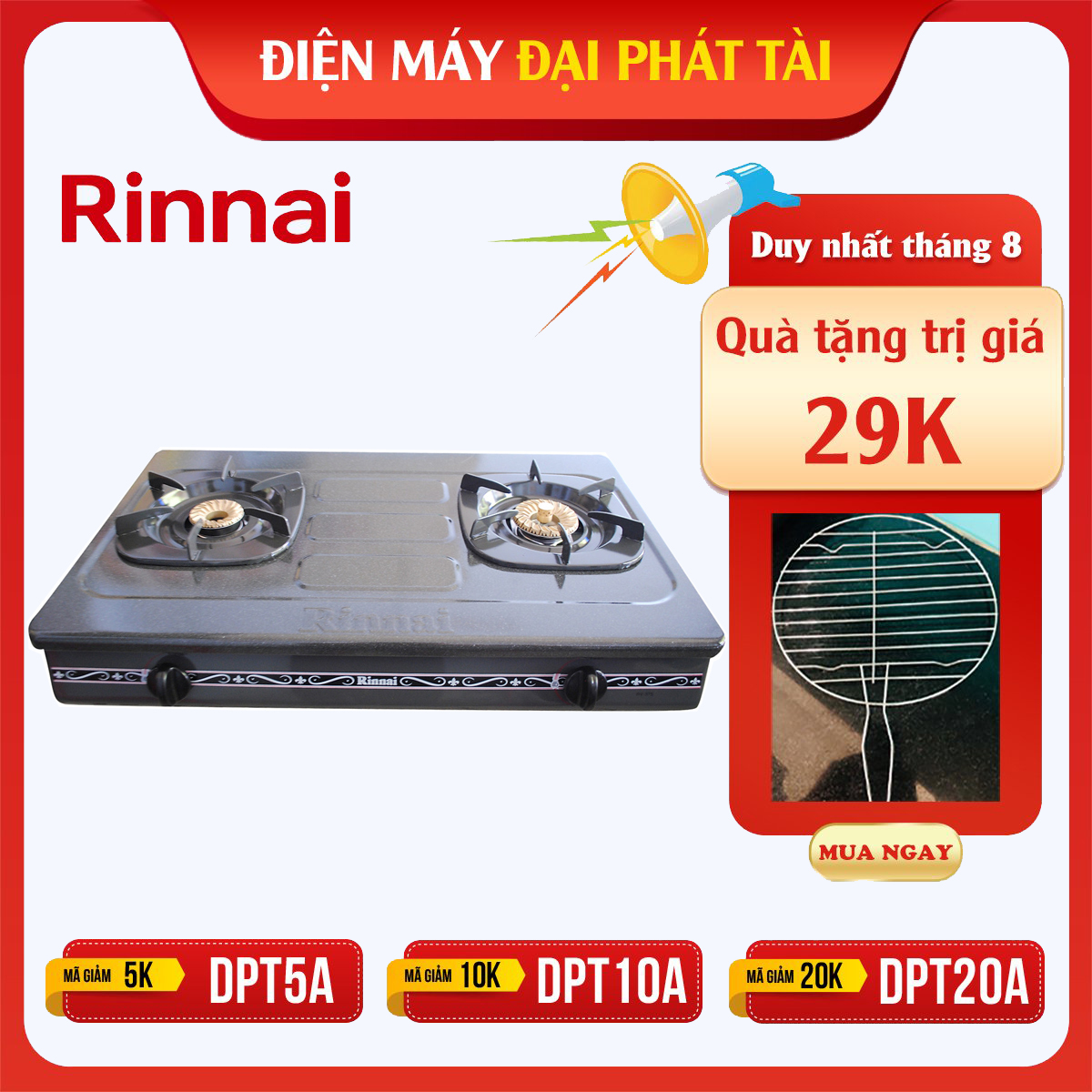 Bếp gas đôi dương Rinnai RV-375G(N) (Xám)