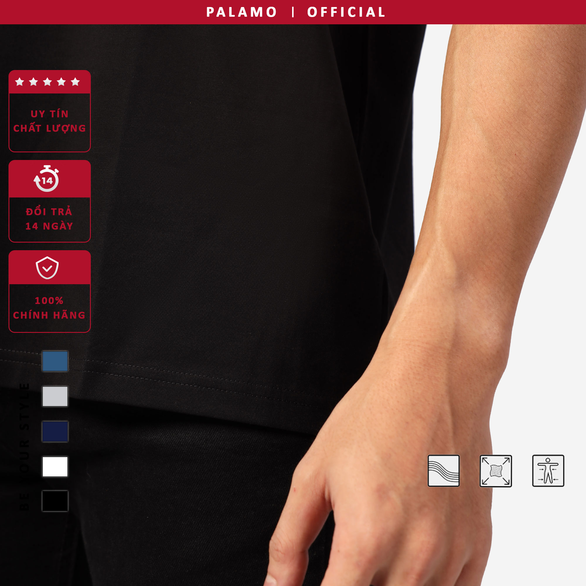 Áo thun nam classic Palamo cotton compact / màu đen regular fit