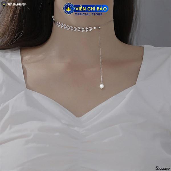 Dây chuyền bạc nữ Dương xỉ hạt châu, vòng cổ nữ Choker bạc 925 thời trang phụ kiện trang sức nữ Viễn Chí Bảo D000130x