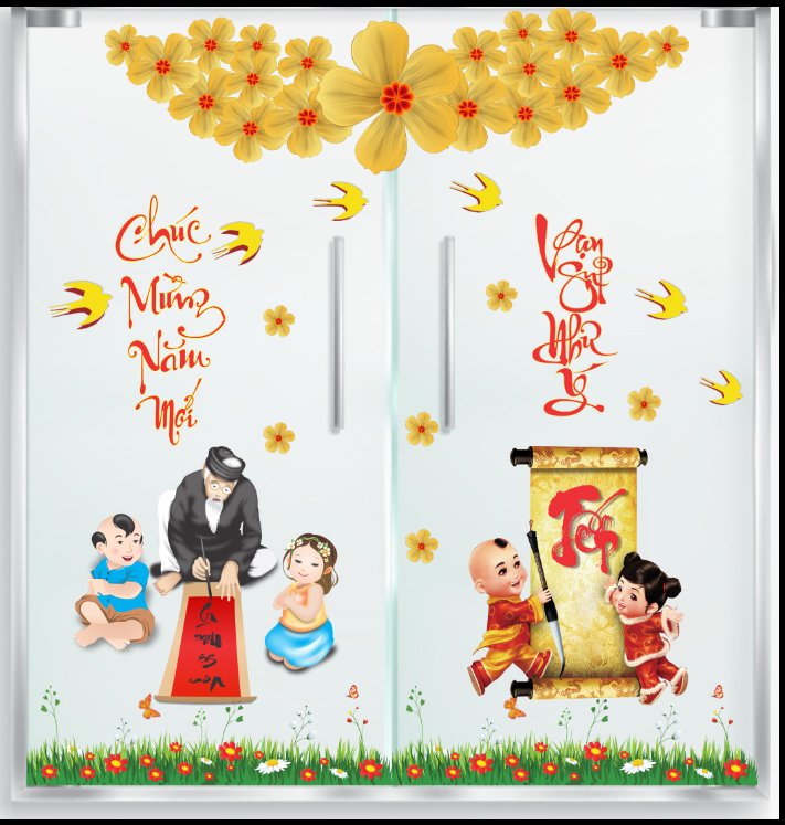 Decal trang trí tết -Decal tarng trí tết dán cửa kính văn phòng - ngân hàng - nhà hàng - khách sạn - phòng khách Binbin