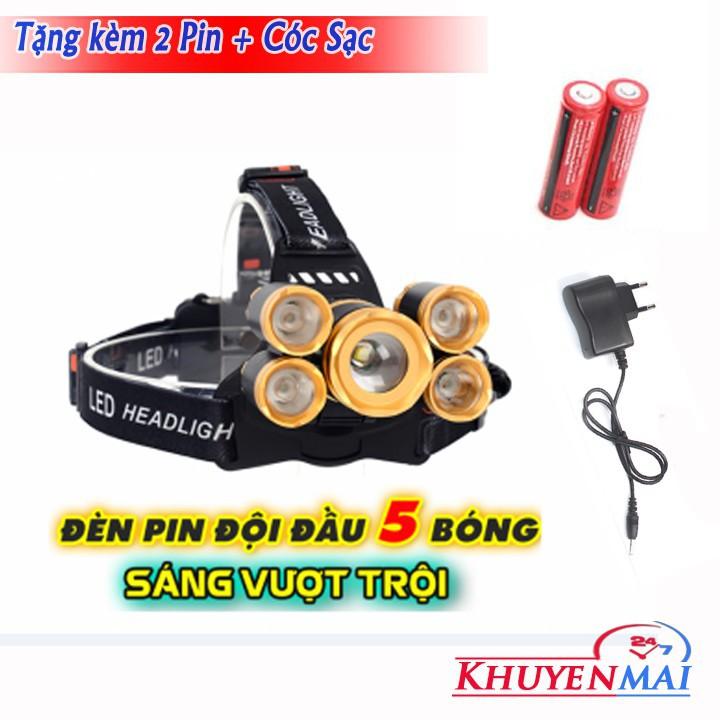 Đèn đội đầu 5 bóng Siêu Sáng- chuyên nghiệp