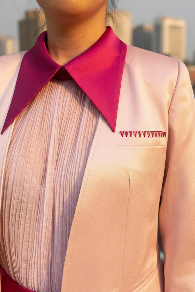 Áo Khoác Blazer, Áo vest Nữ Hồng Pastel Thêu Tay thời trang thiết kế Hity TOP237