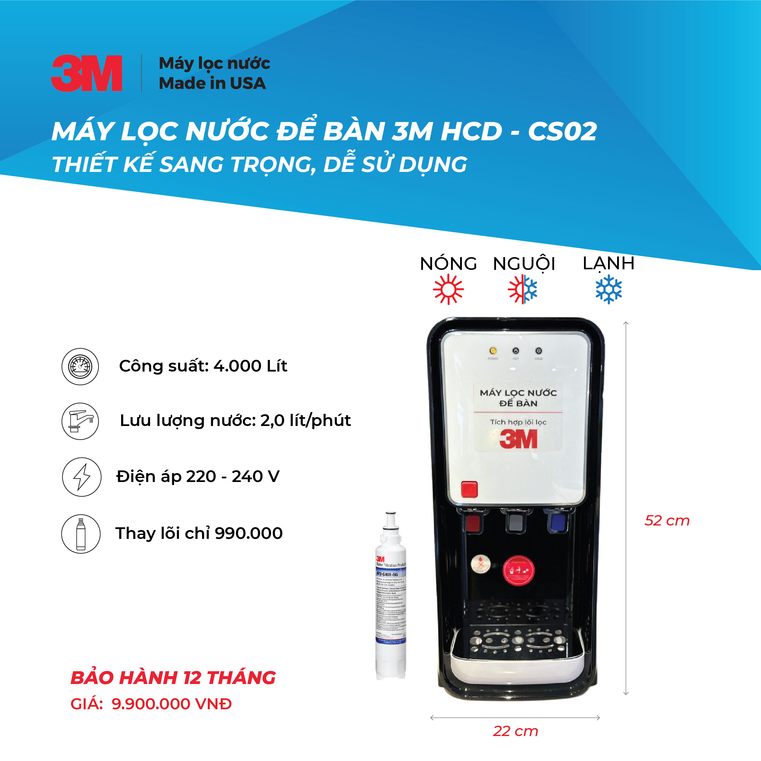 Máy Lọc Nước Nóng Lạnh Để Bàn 3M HCD-CS02 (Hàng chính hãng)