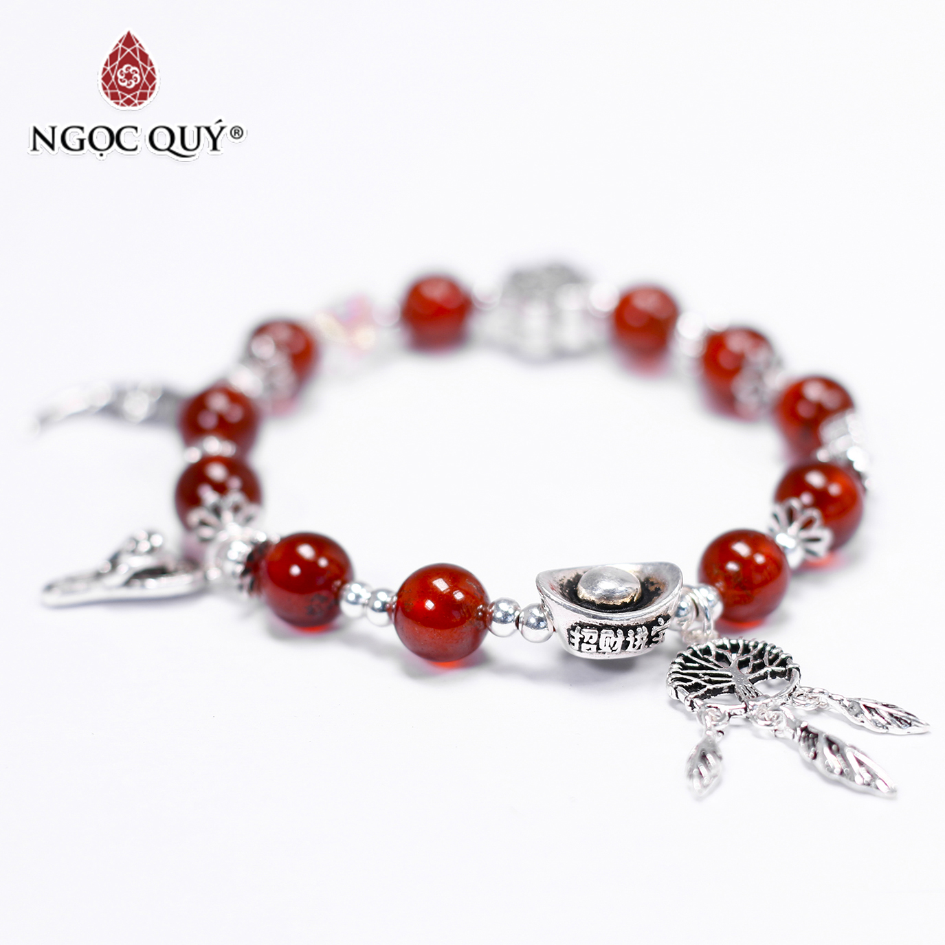 Vòng tay đá garnet ngọc hồng lựu AAA phối charm bạc size hạt 7mm mệnh hỏa, thổ - Ngọc Quý Gemstones