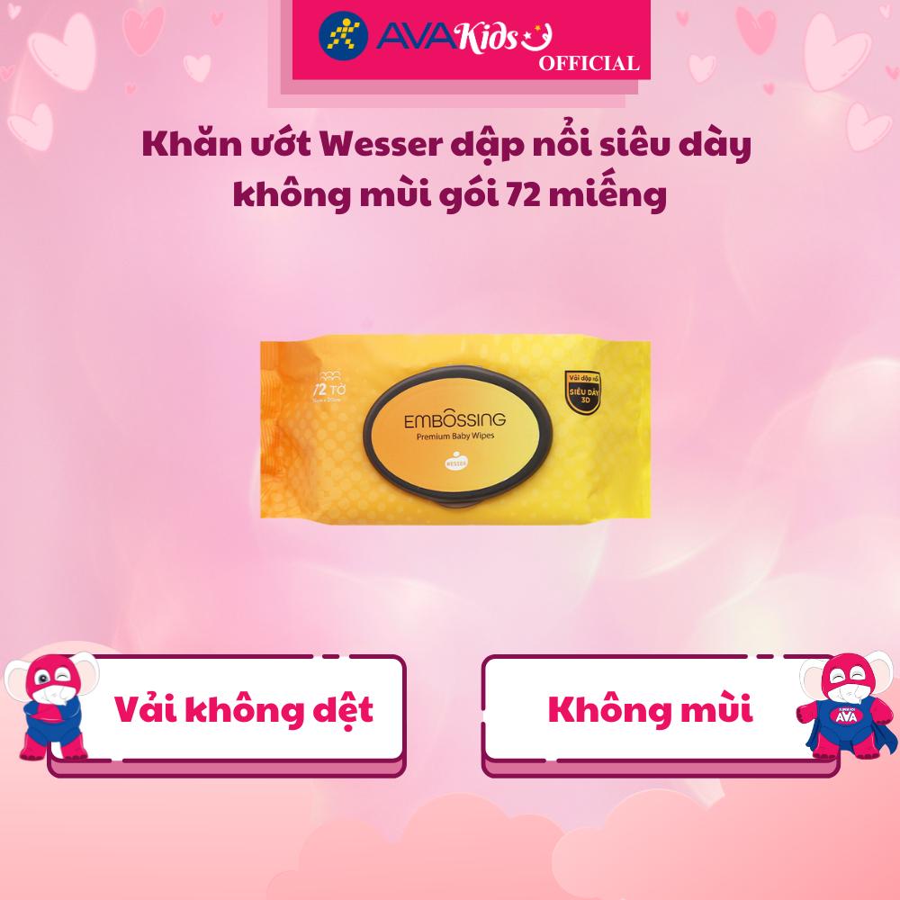 Khăn ướt WESSER dập nổi siêu dày không mùi gói 72 miếng - Hàng Chính Hãng