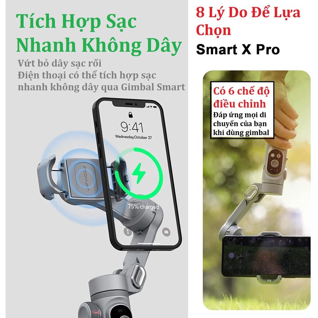 Gậy quay phim điện thoại có đèn LED Smart X Pro - Gậy gimbal đa năng cho điện thoại ip13 pro max 3 trục xoay, bluetooth