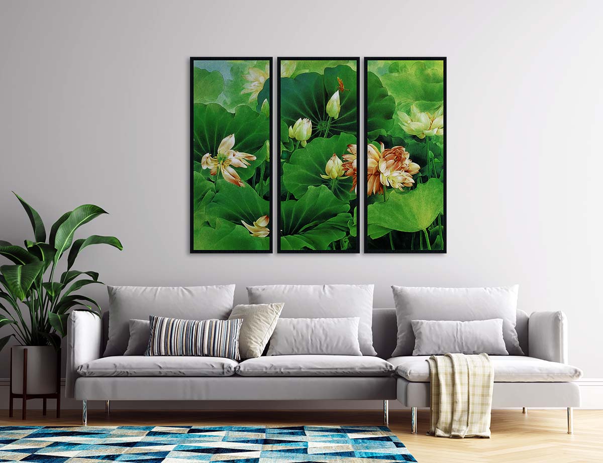 Bộ 3 tranh canvas hoa sen trắng đẹp dịu dàng - HS001