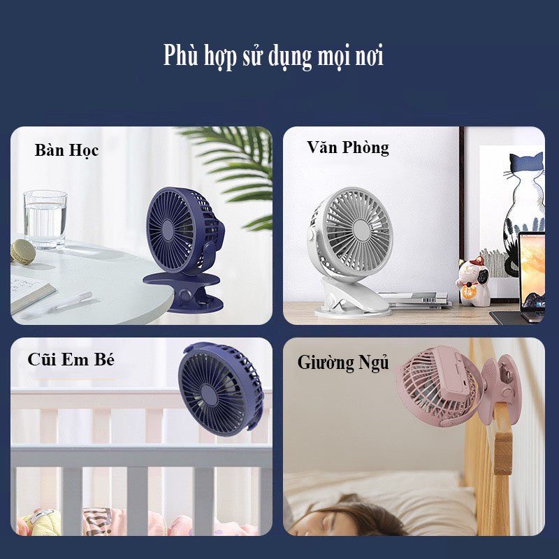 Quạt Mini Để Bàn- Quạt Tích Điện Kẹp Bàn, Cầm Tay, Xoay 720 Độ Tiện Ích - HÀNG CHÍNH HÃNG MINIIN