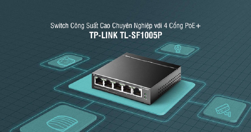 Switch 5 Cổng 10/100Mbps Với 4 Cổng PoE+ TP-LINK TL-SF1005P-hàng chính hãng