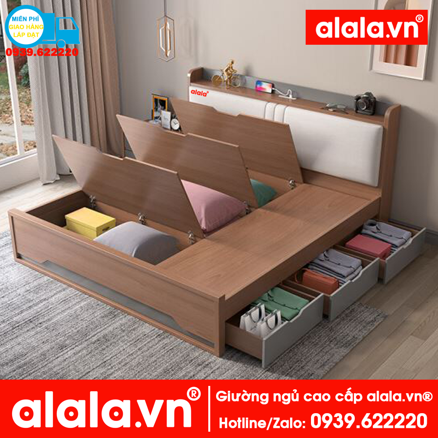 Giường ngủ ALALA 1m2 x 2m cao cấp - Gỗ MDF HMR Lõi Xanh chống nước - Thương hiệu alala.vn - ALALA39