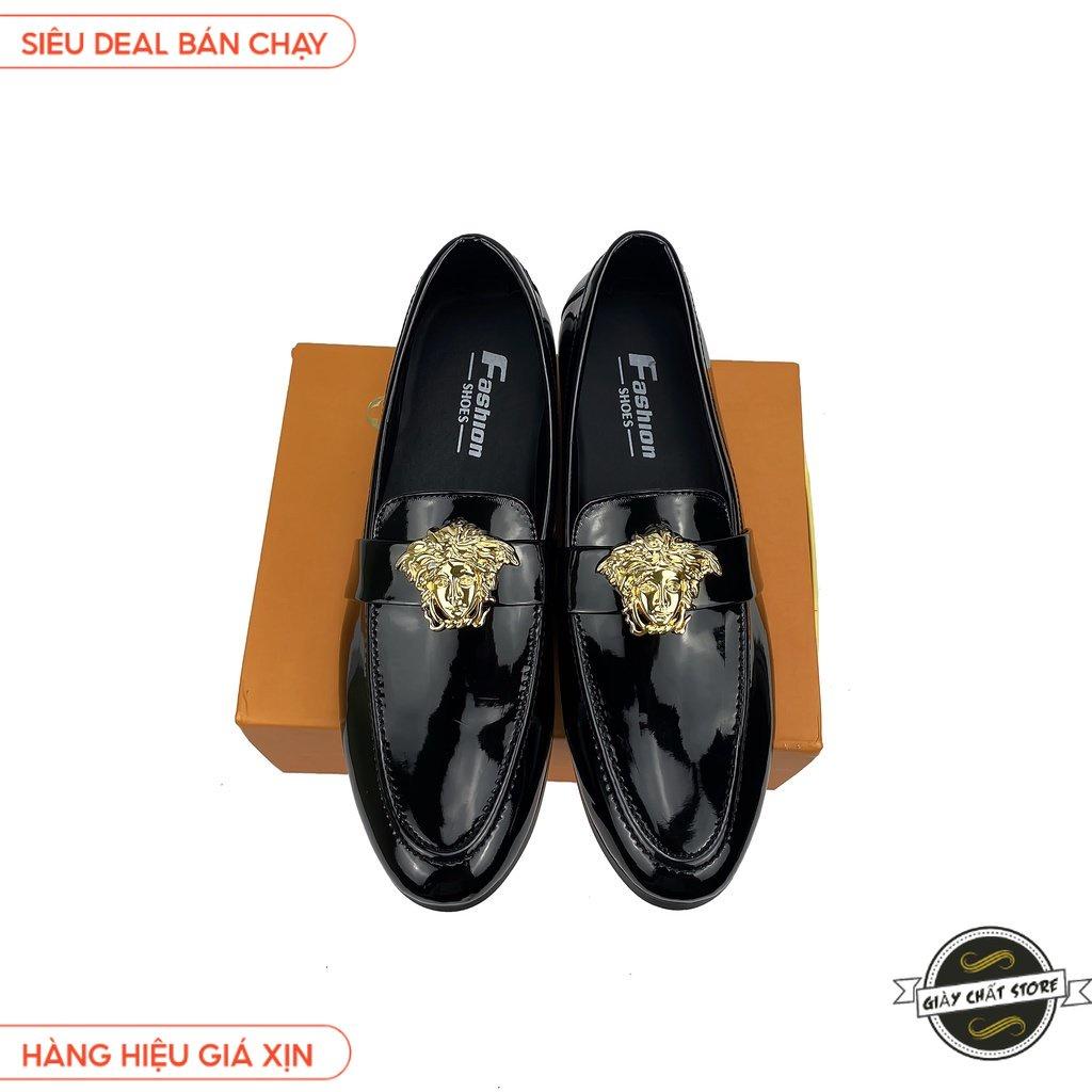 Giày tây nam da bóng Đế cao Mặt kim loại vàng