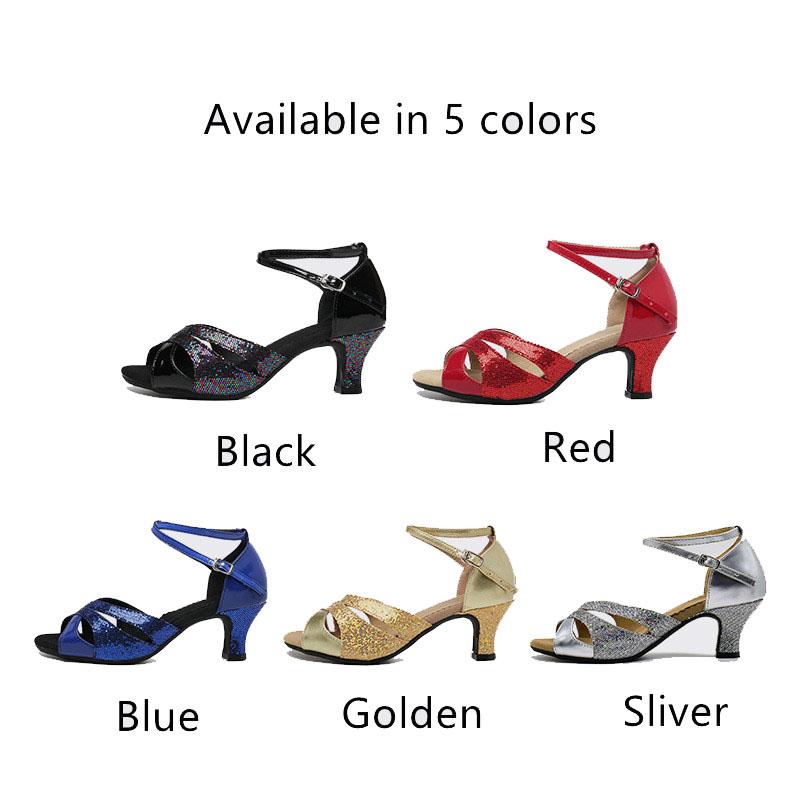 Giày khiêu vũ Latin long lanh của phụ nữ cao su Da lộn đế Ballroom Tango Dancing Shoe Salsa Party Dance giày thấp gót thấp 3,5cm/5,5cm Color: 55mm Blue Outdoor Shoe Size: US3-FR33