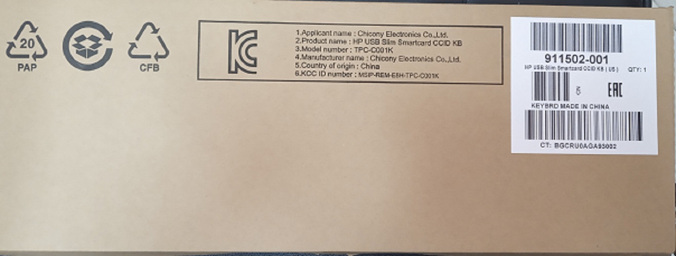 Bàn phím có dây HP cổng USB có tích hợp đầu đọc thẻ chíp 911502-001 HP USB Slim Smartcard CCID keyboard - Hàng nhập khẩu