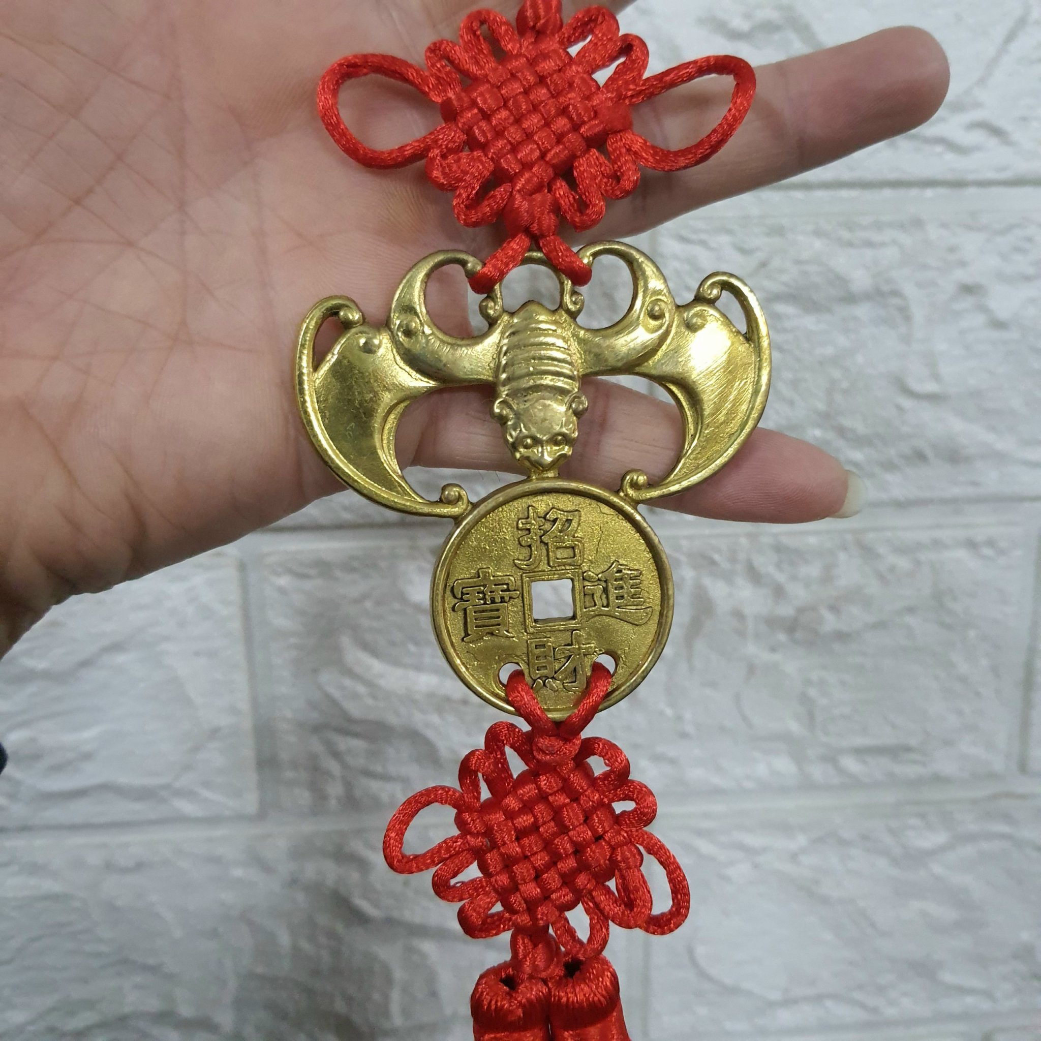 Khánh treo Dơi ngậm tiền phong thuỷ bằng đồng MS012