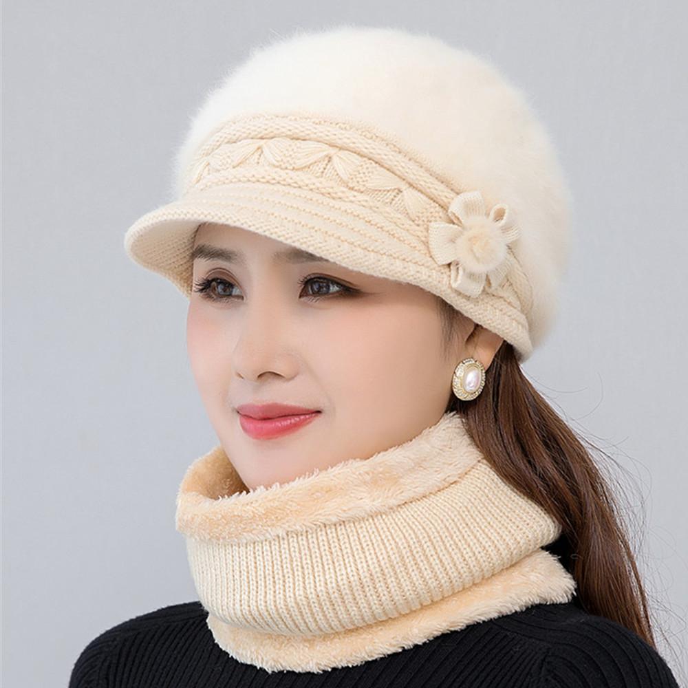 Phụ Nữ Mới Mùa Đông Mũ Giữ Ấm Nắp Thêm Lông Lót Mũ Và Khăn Bộ Mũ Ấm Áp Cho Nữ Áo Thỏ bộ Lông Mùa Đông Nón Len