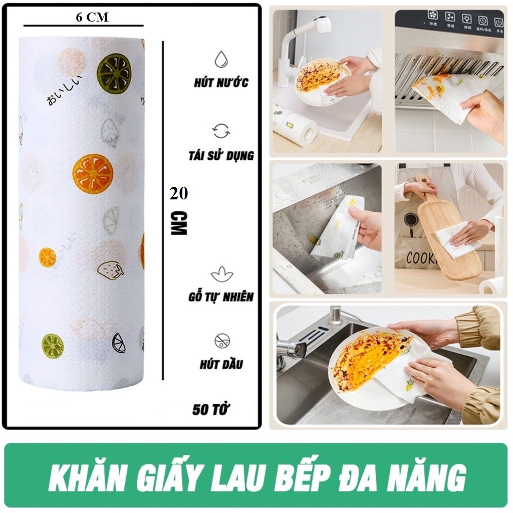 Cuộn giấy lau nhà bếp đa năng có thể tái sử dụng nhiều lần - Họa tiết bắt mắt màu Ngẫu nhiên