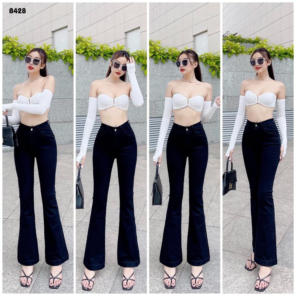 Quần Jeans Nữ Ống Loe Dài Lưng Cao Co Giãn Thời Trang