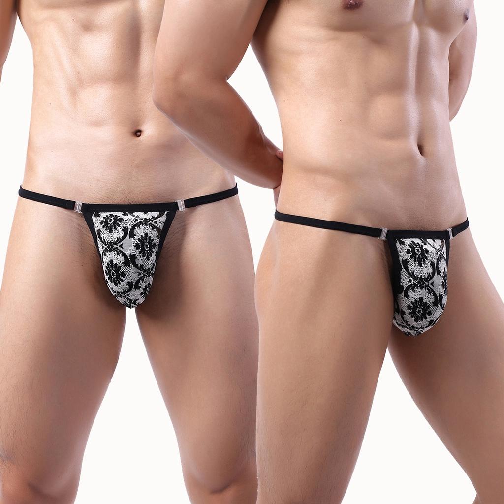Quần lót lọt khe nam gợi cảm sexy dây trong suốt thun họa tiết hoa
