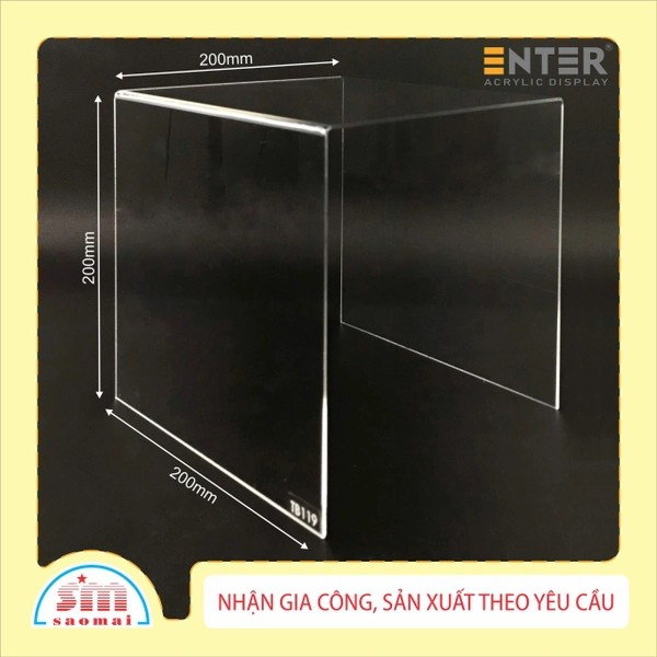 Kệ trưng bày mica 3 mặt uốn Enter TB119 200x200x200mm mica dày 2mm, Kệ livestream, Kệ mica chữ U trong suốt để đồ đa năng