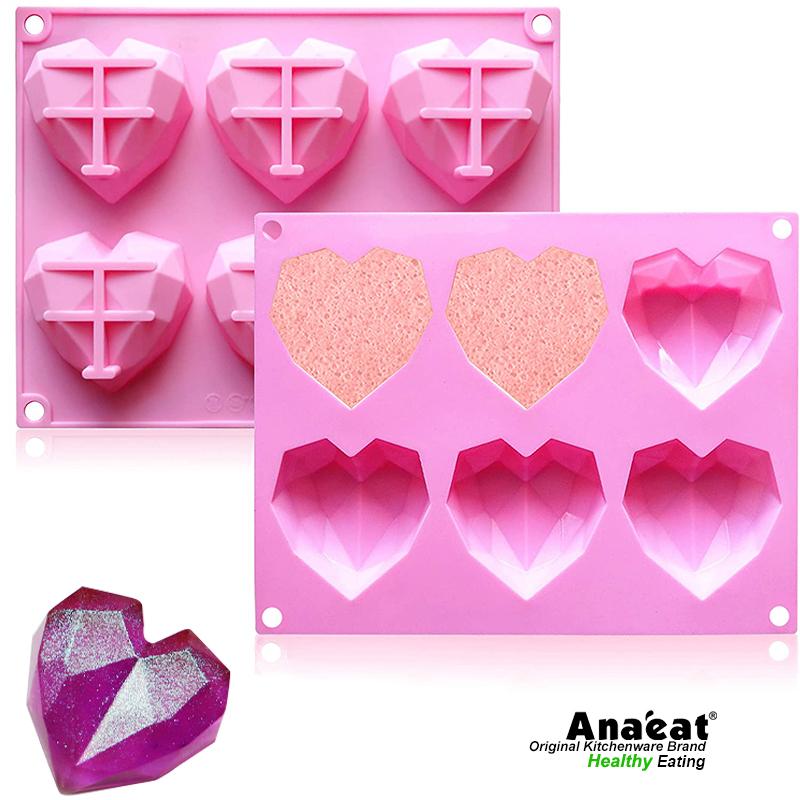 Khay làm bánh ANAEAT bằng silicone 6 lỗ hình trái tim kim cương