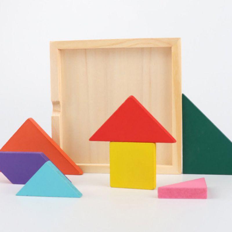 Đồ chơi trí uẩn Tangram 12x12cm, đồ chơi xếp gỗ thông minh trí tuệ cho bé