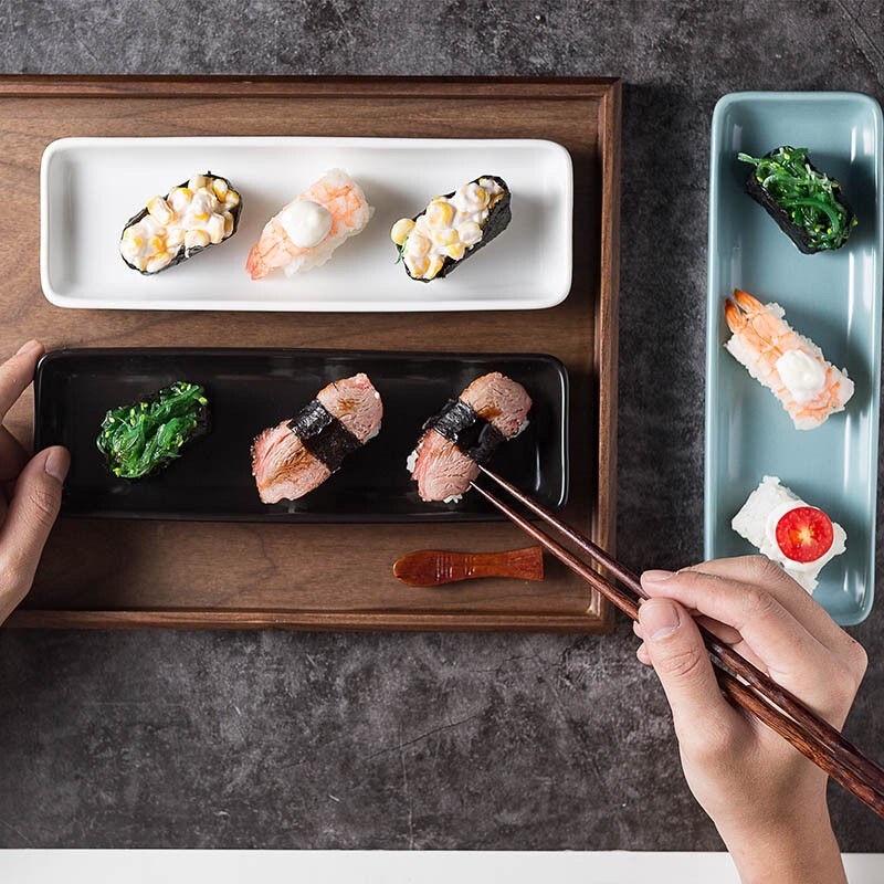 Đĩa SỨ dài chữ nhật , đĩa sứ đựng sushi gimbap, dĩa decor đẹp