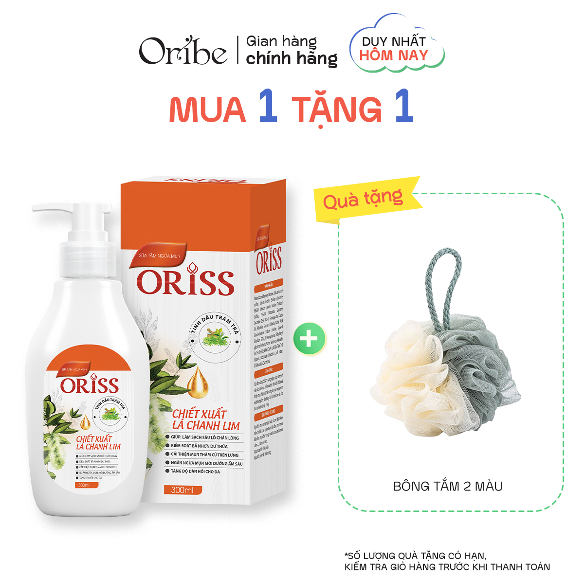 Sữa Tắm Giảm Mụn Lưng Oriss Giúp Giảm Thâm Mụn, Viêm Nang Lông Chai 300Ml