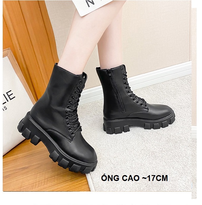 [ĐẸP ĐỘC] Giày bốt cột dây nữ, chunky boots, boot combat nữ đế thô 5 phân cổ lửng boot ulzzang cao cấp S030