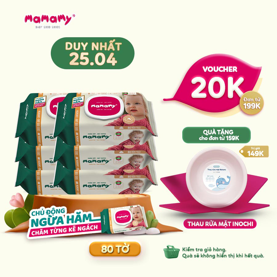Combo 6 gói khăn ướt Mamamay 80 tờ/gói kháng khuẩn, an toàn cho bé
